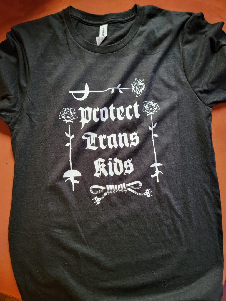 "Protect Trans Kids" Fencing Tri-Blend Shirt - **Heat Transfer**